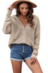 Zipper V-Neck Dropped Sleeve Hooded Solid Sweater
